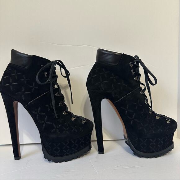 Alaïa Suede Embroidery 2X Platform Hiker Boots Black EU 38.5 Celeb Style - Picture 5 of 11